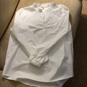 Joules White Ruffled half-button down